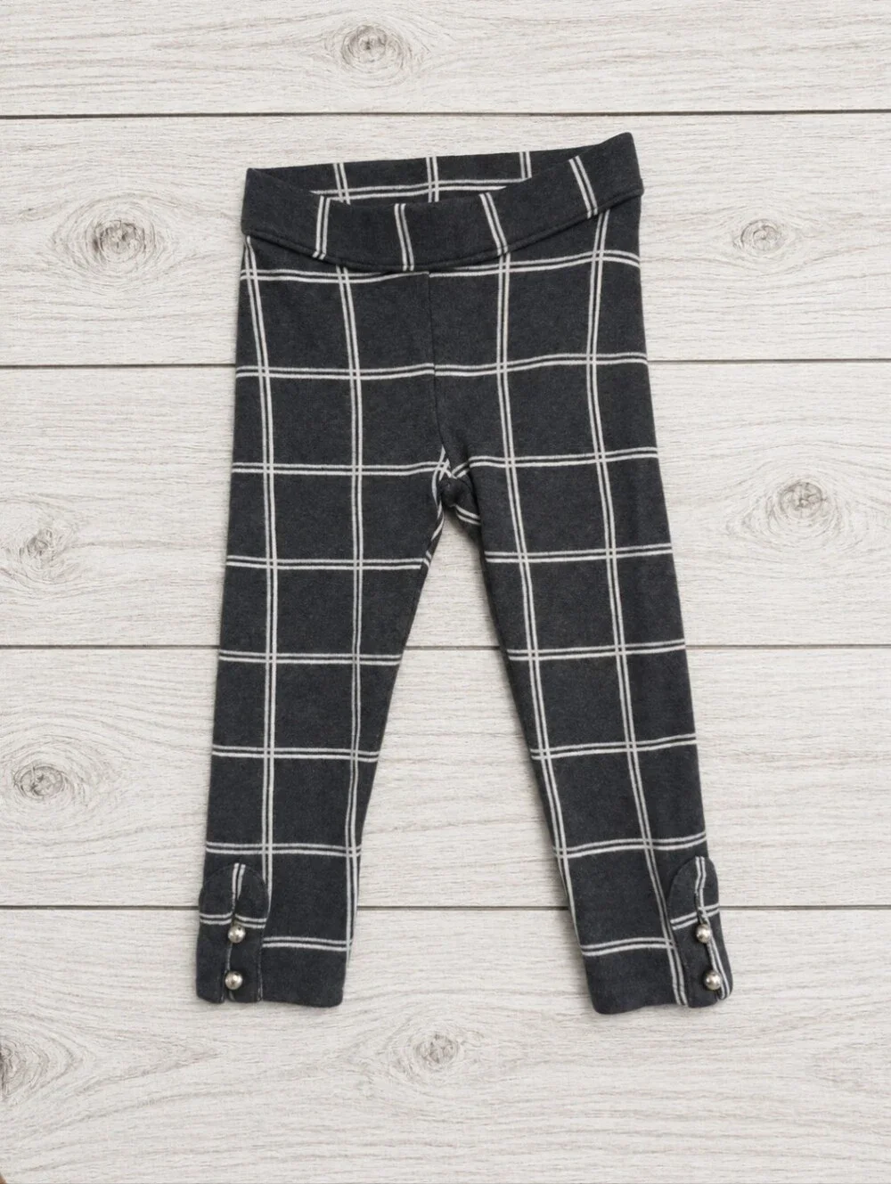 Janie and Jack Toddler Girls Plaid Ponte Leggings Pants Button Cuff Size 2T